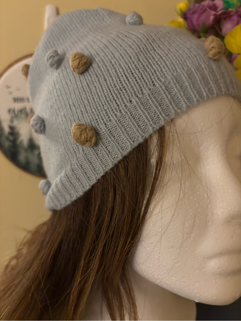 Women’s Light Blue Pom Dot Lambswool Beanie Hat - GAP M/L